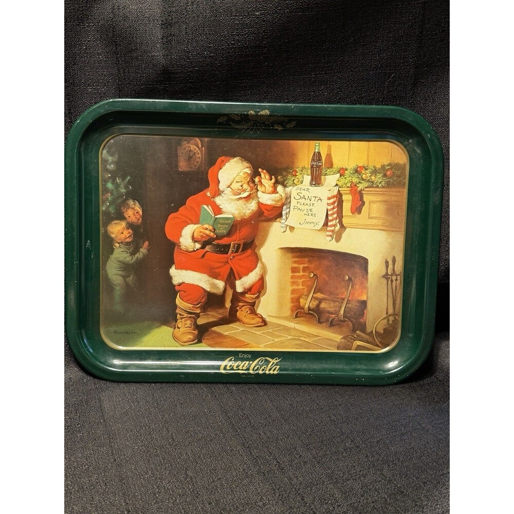Vintage ORIGINAL 1983 SANTA CLAUS COCA COLA COKE METAL SERVING TRAY